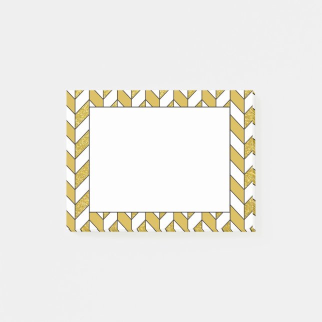 Elegant Guld Glitter Herringbone Chevron Mönster Post-it Block (Framsida)