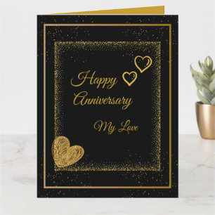 Elegant Guld Glitter Hjärtan & Ram Anniversary Ca Kort