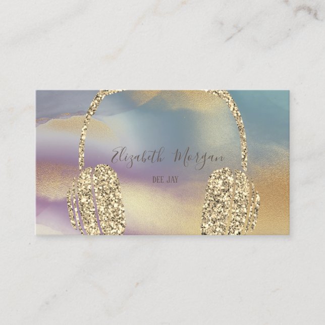 Elegant Guld Glitter hörlurar DJ Colorful Visitkort (Framsida)