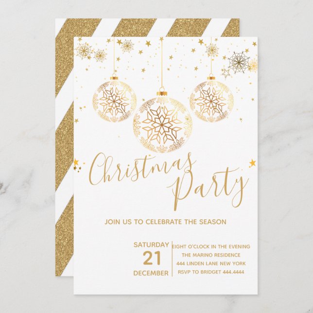 Elegant Guld Glitter jul Party Inbjudningar (Fram/baksida)