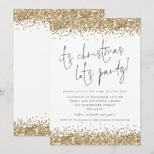 Elegant Guld Glitter - julafton Längs Party Inbjudningar