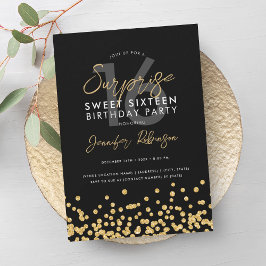 Elegant Guld Glitter Konfetti Surprise Sweet 16 Inbjudningar