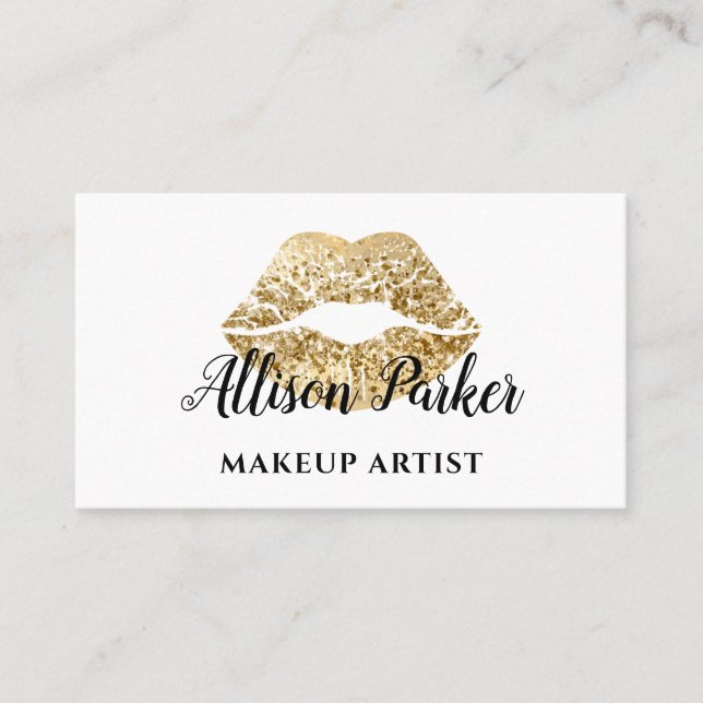 Elegant Guld Glitter Läppar Makeup Artist Visitkort (Framsida)