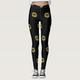 Elegant Guld Glitter Läppar Mönster Leggings