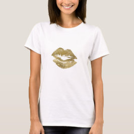 Elegant Guld Glitter Läppar Mönster T Shirt