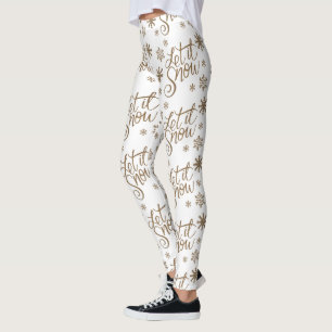 Elegant guld glitter låt det snöa texten snöflingo leggings