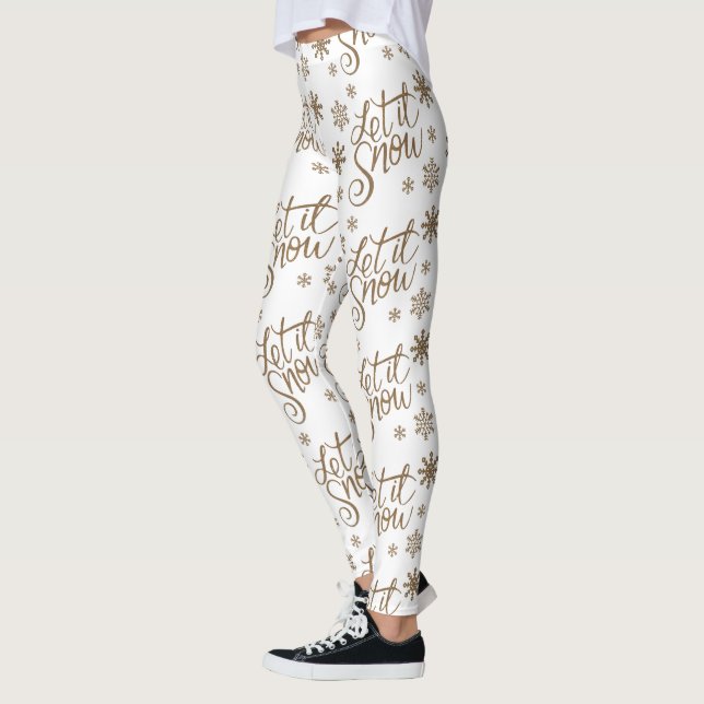 Elegant guld glitter låt det snöa texten snöflingo leggings (Vänster)