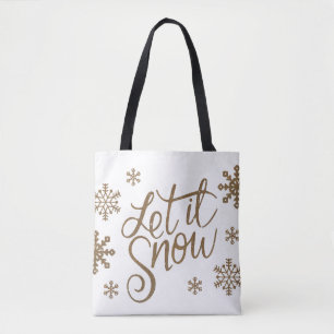 Elegant guld glitter låt det snöa texten snöflingo tygkasse