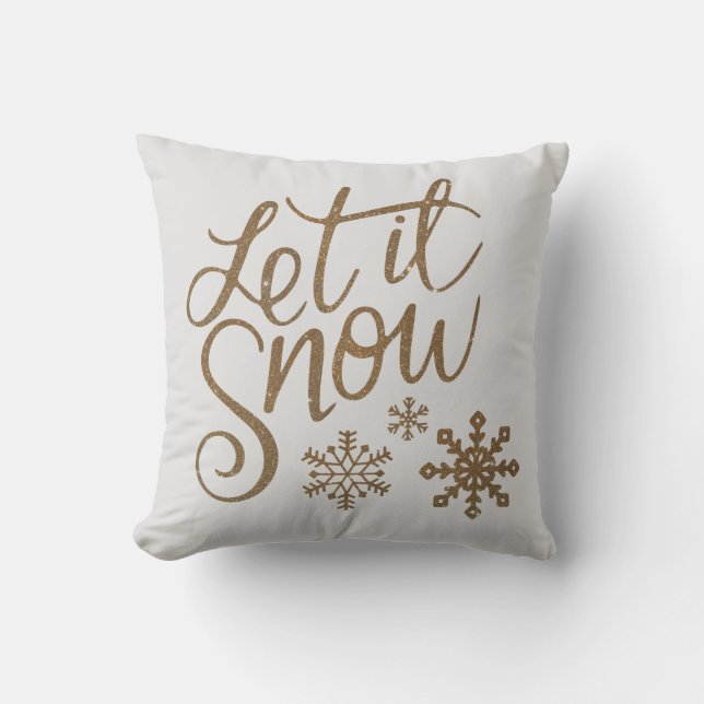 Elegant Guld Glitter Låt det snöa Winter Snöflingo Kudde (Framsida)