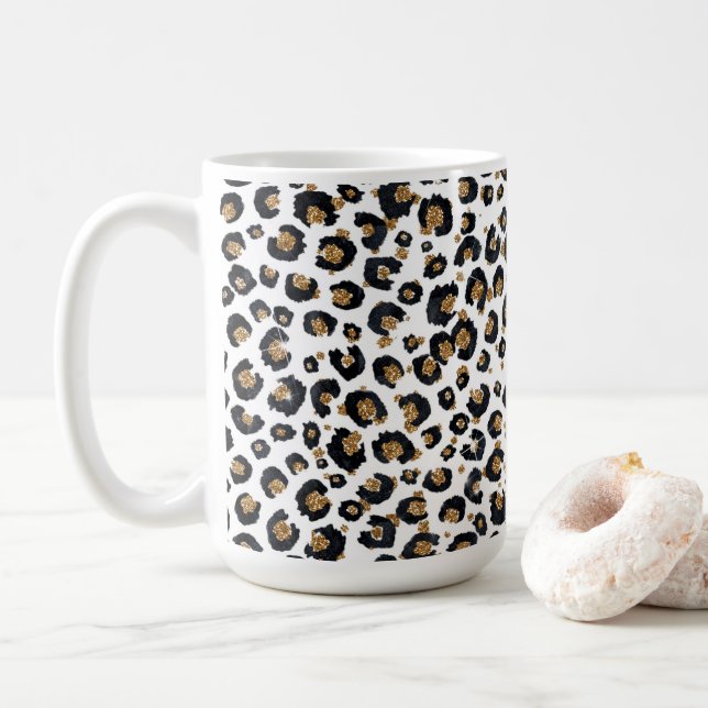 Elegant Guld Glitter Leopard Mönster Kaffemugg (Med munk)
