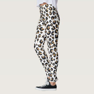 Elegant Guld Glitter Leopard Mönster Leggings