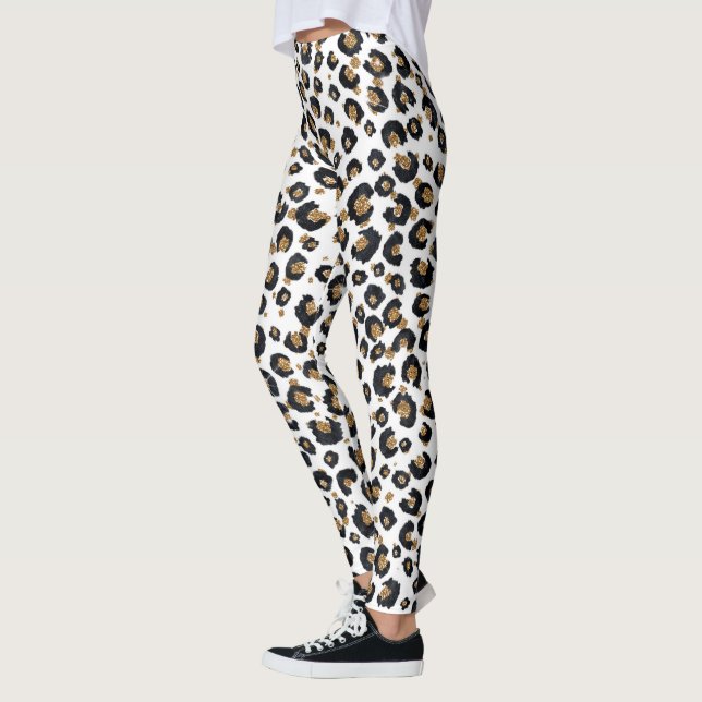 Elegant Guld Glitter Leopard Mönster Leggings (Vänster)