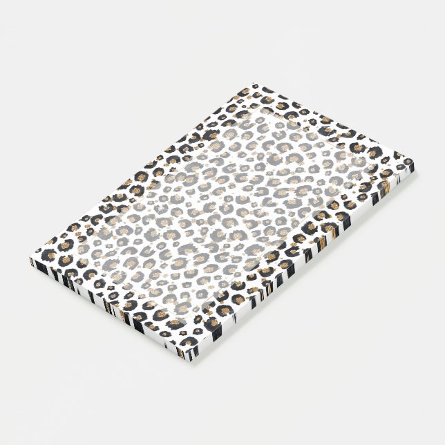 Elegant Guld Glitter Leopard Mönster Post-it Block (Vinklad)