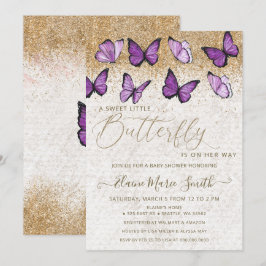 Elegant Guld Glitter Lila Butterfly Baby Shower Inbjudningar