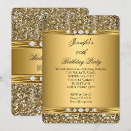 Elegant Guld Glitter Look Diamant Födelsedagsfest Inbjudningar