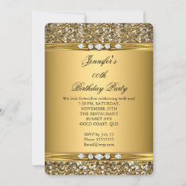 Elegant Guld Glitter Look Diamant Födelsedagsfest Inbjudningar