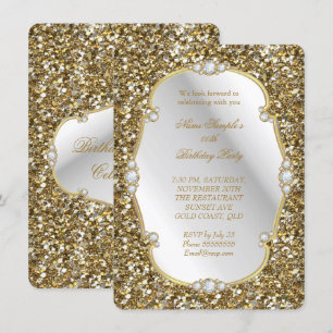 Elegant guld glitter look diamant födelsedagsfest  inbjudningar