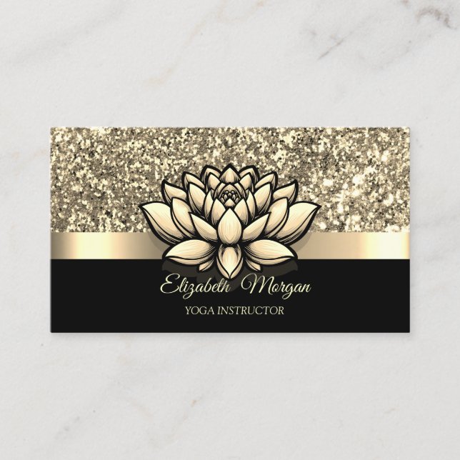 Elegant Guld Glitter Lotus Flower Yoga Instructor Visitkort (Framsida)