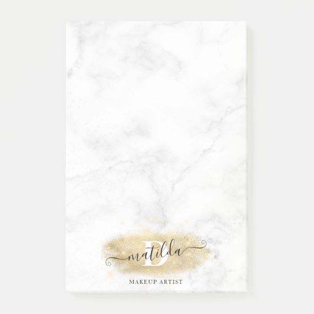 Elegant guld glitter marble makeup artist post-it block (Framsida)