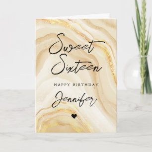 Elegant Guld Glitter Marble Sweet 16 Birthday Kort