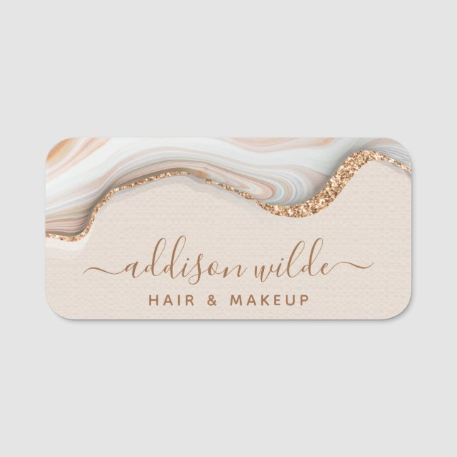 Elegant guld glitter marmor agat modern chic namnbricka (Framsida)