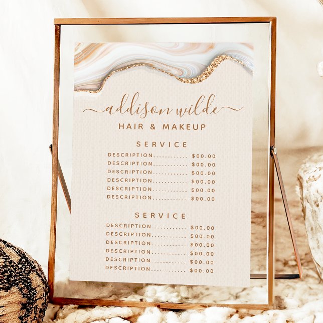 Elegant guld glitter marmor agat service pris meny (Skapare uppladdad)