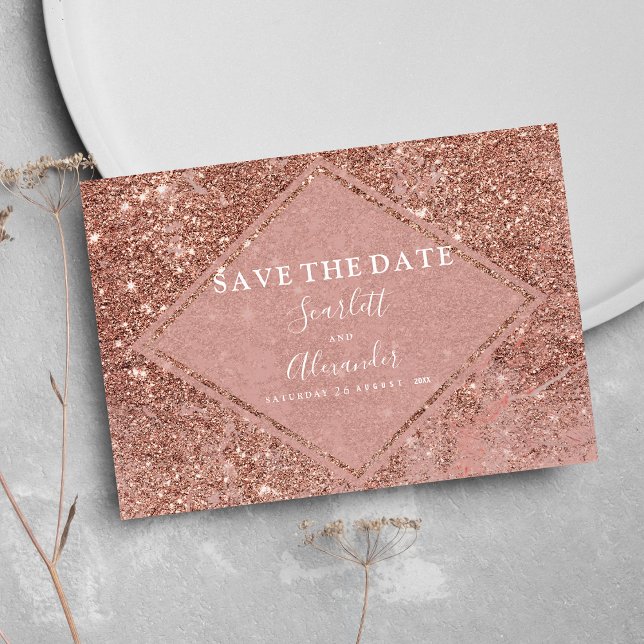Elegant guld glitter marmor spara datumet (Elegant pink rose gold glitter marble save the date )