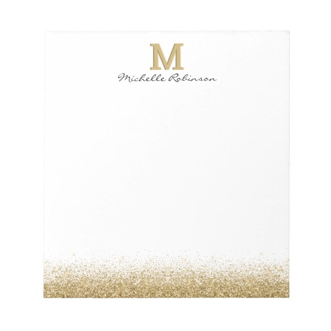 Elegant Guld Glitter Monogram Anteckningsblock (Framsida)