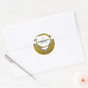 Elegant Guld Glitter Monogram Brev Runt Klistermärke