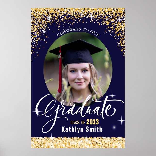 Elegant Guld Glitter mousserande Studenten foto av Poster (Framsidan)