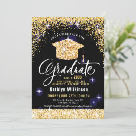 Elegant Guld Glitter mousserande Studentfest Inbjudningar