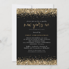 Elegant Guld Glitter Nyårsafton Black Inbjudningar