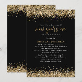 Elegant Guld Glitter Nyårsafton Black Inbjudningar