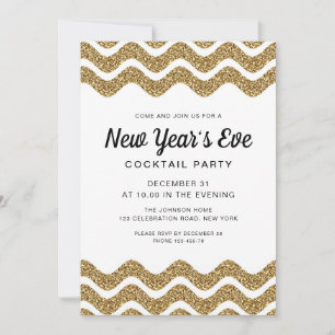 Elegant Guld Glitter Nyårsafton Cocktail Party Inbjudningar