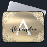 Elegant Guld Glitter och Gnistra Monogram Laptop Fodral<br><div class="desc">Guld Faux Glitter och Gnistra Metallic Foil Elegant Monogram Fodral. Fodral kan anpassas så att det omfattar ditt första och första namn.</div>