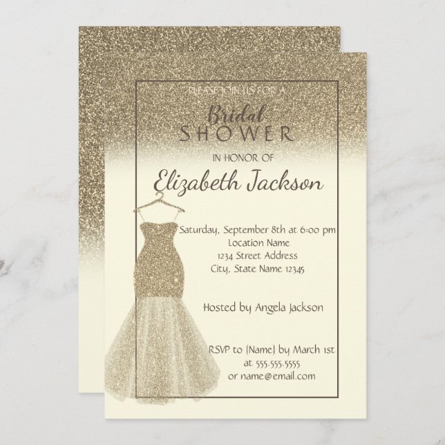 Elegant Guld Glitter Ombre , Möhippa om press Inbjudningar (Fram/baksida)