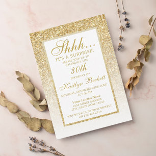 Elegant Guld Glitter överraskande Födelsedagsfest Inbjudningar