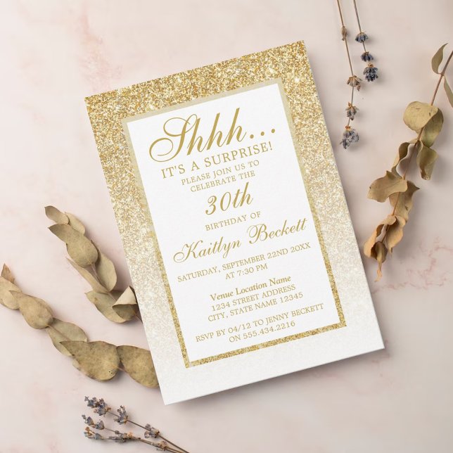 Elegant Guld Glitter överraskande Födelsedagsfest Inbjudningar (Skapare uppladdad)
