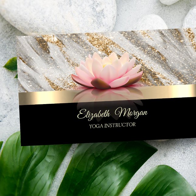 Elegant Guld Glitter Penseldrag Lotusblomma Visitkort (Skapare uppladdad)