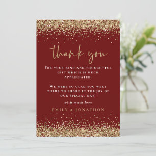 Elegant Guld Glitter Photo Bröllop Burgundy Tack Kort