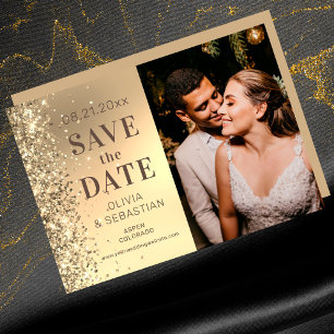 Elegant Guld Glitter Photo Bröllop spara datum Datumet