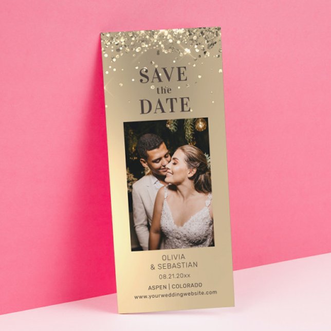 Elegant Guld Glitter Photo Bröllop spara datum Datumet (Skapare uppladdad)