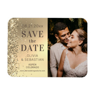Elegant Guld Glitter Photo Bröllop spara datum Magnet