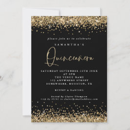 Elegant Guld Glitter Quinceañera 15:e Party Black Inbjudningar
