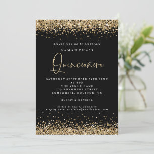 Elegant Guld Glitter Quinceañera 15:e Party Black Inbjudningar