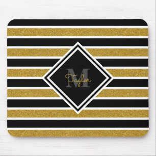 Elegant Guld Glitter Rand med Namn Monogram Musmatta