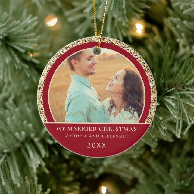 Elegant Guld Glitter Röd 1:a marin jul Julgransprydnad Keramik (Träd)