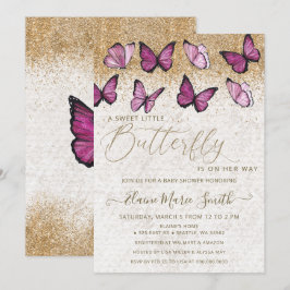 Elegant Guld Glitter Rosa Butterfly Baby Shower Inbjudningar