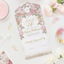 Elegant Guld Glitter Rosa Peony Sweet 16 Birthday