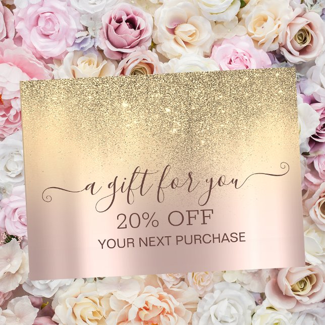 Elegant guld glitter roséguld rabattkort (Skapare uppladdad)